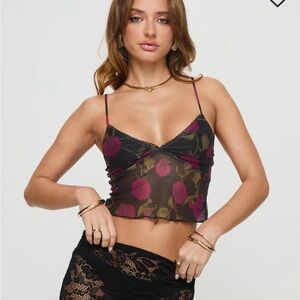 Princess Polly RAPHALEE TOP BLACK / RED FLORAL